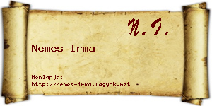 Nemes Irma névjegykártya